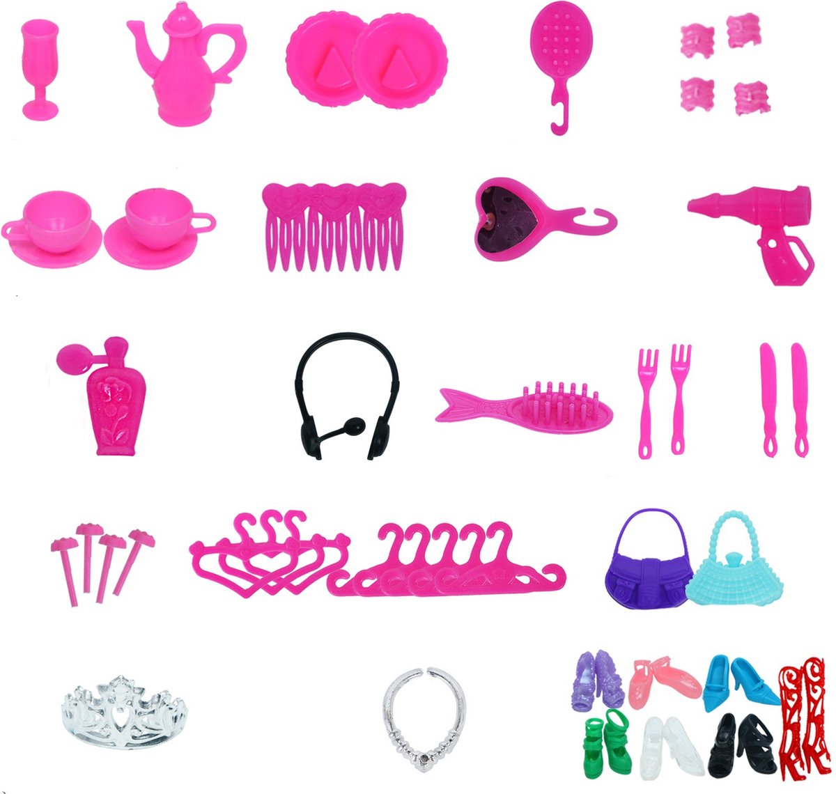 Lynn’s accessoires voor modepop - Set van 44 items - Föhn, sieraden, schoenen, tassen en meer - In cadeauverpakking